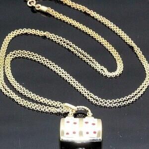 Milrose Estate Sale 14k Gold Enamel Lock Pendant Necklace Fine Jewelry Women US